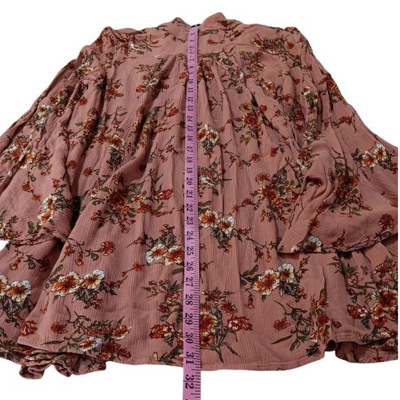 Umgee Boho Blouse Top Flare Sleeves Pink Floral Cottagecore Fairy Long Tunic LG - Picture 9 of 9